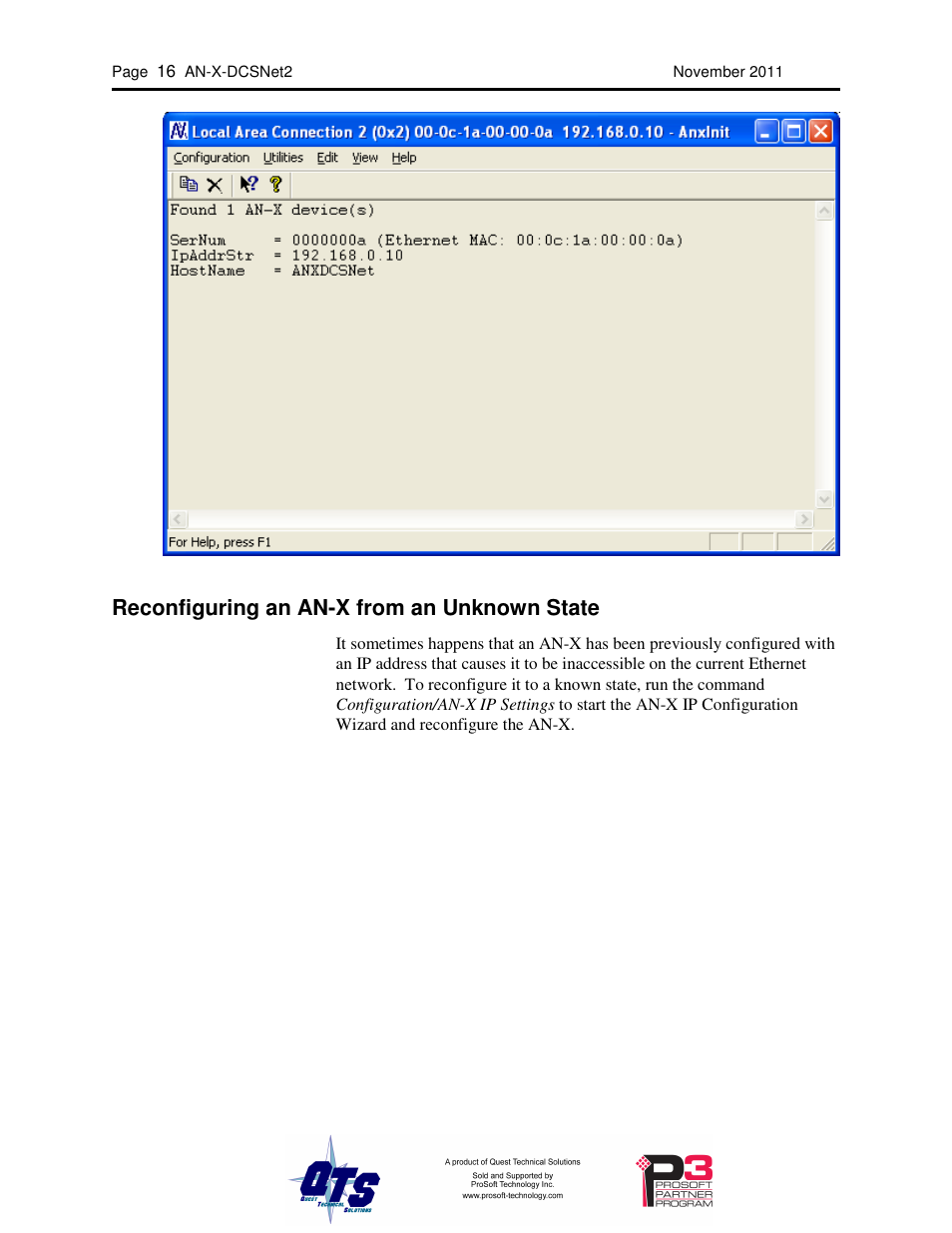 Reconfiguring an an-x from an unknown state | ProSoft Technology AN-X-AMX User Manual | Page 20 / 68