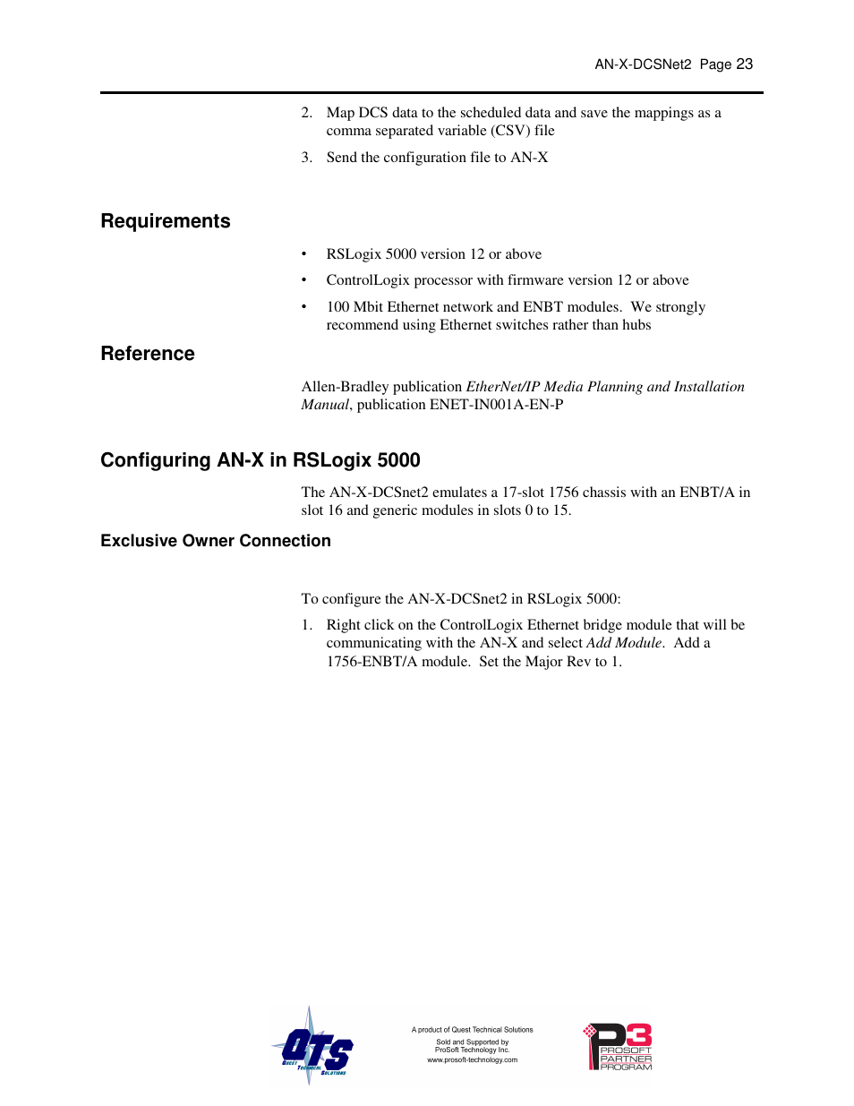Requirements, Reference, Configuring an-x in rslogix 5000 | ProSoft Technology AN-X-AMX User Manual | Page 27 / 68