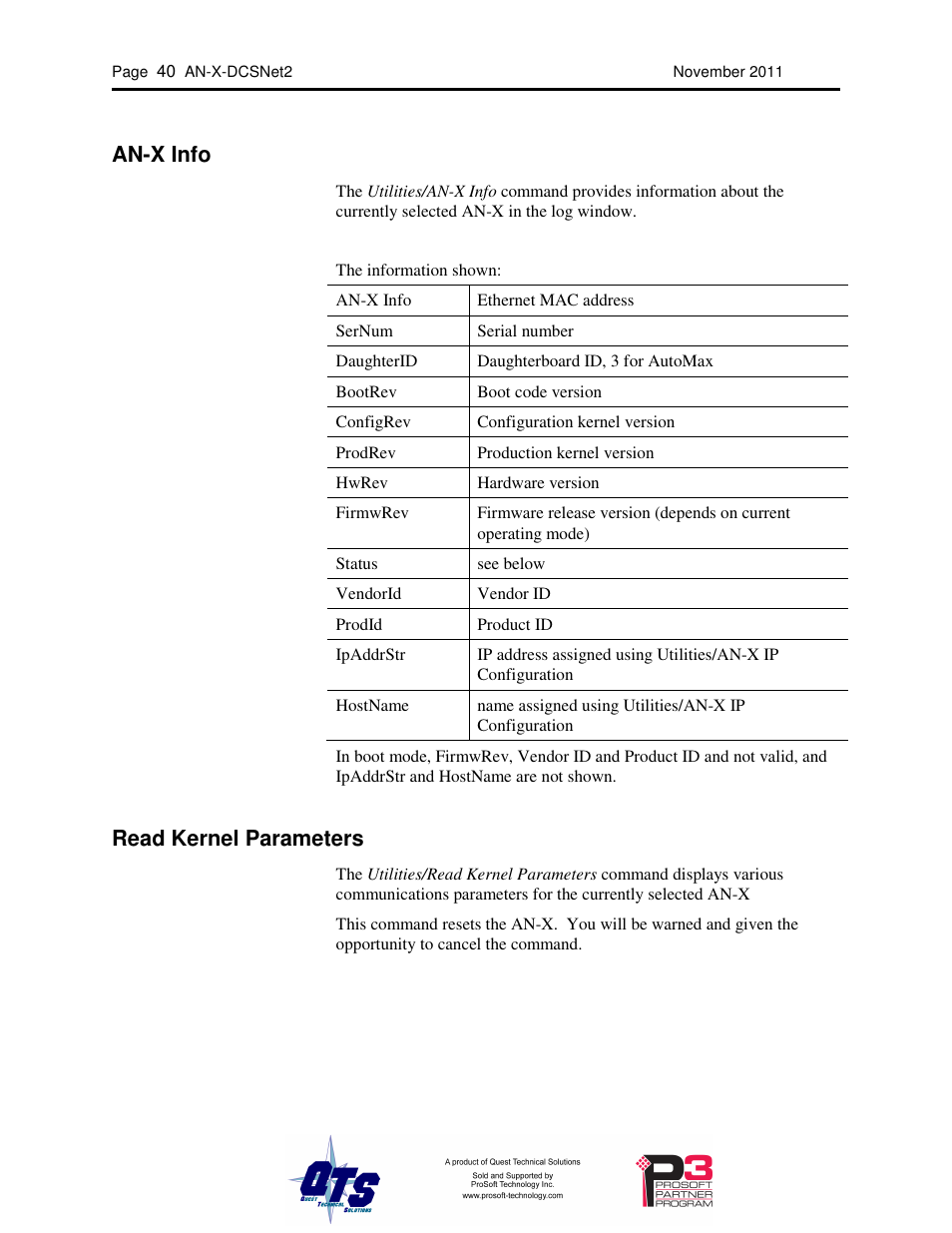 An-x info, Read kernel parameters | ProSoft Technology AN-X-AMX User Manual | Page 44 / 68