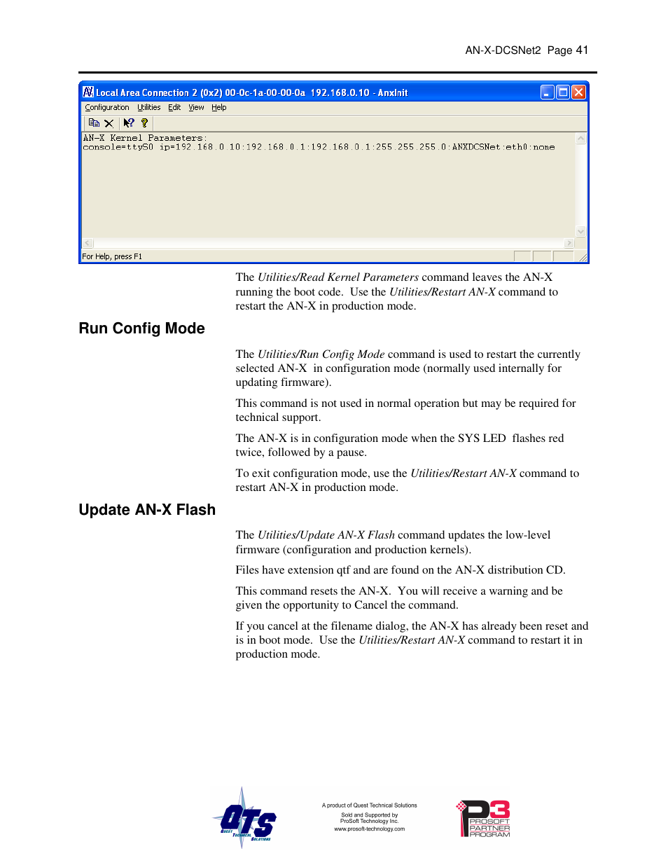Run config mode, Update an-x flash | ProSoft Technology AN-X-AMX User Manual | Page 45 / 68
