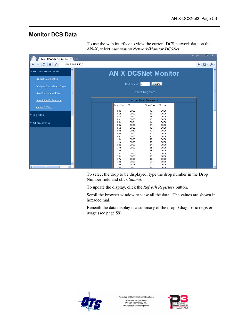 Monitor dcs data | ProSoft Technology AN-X-AMX User Manual | Page 57 / 68