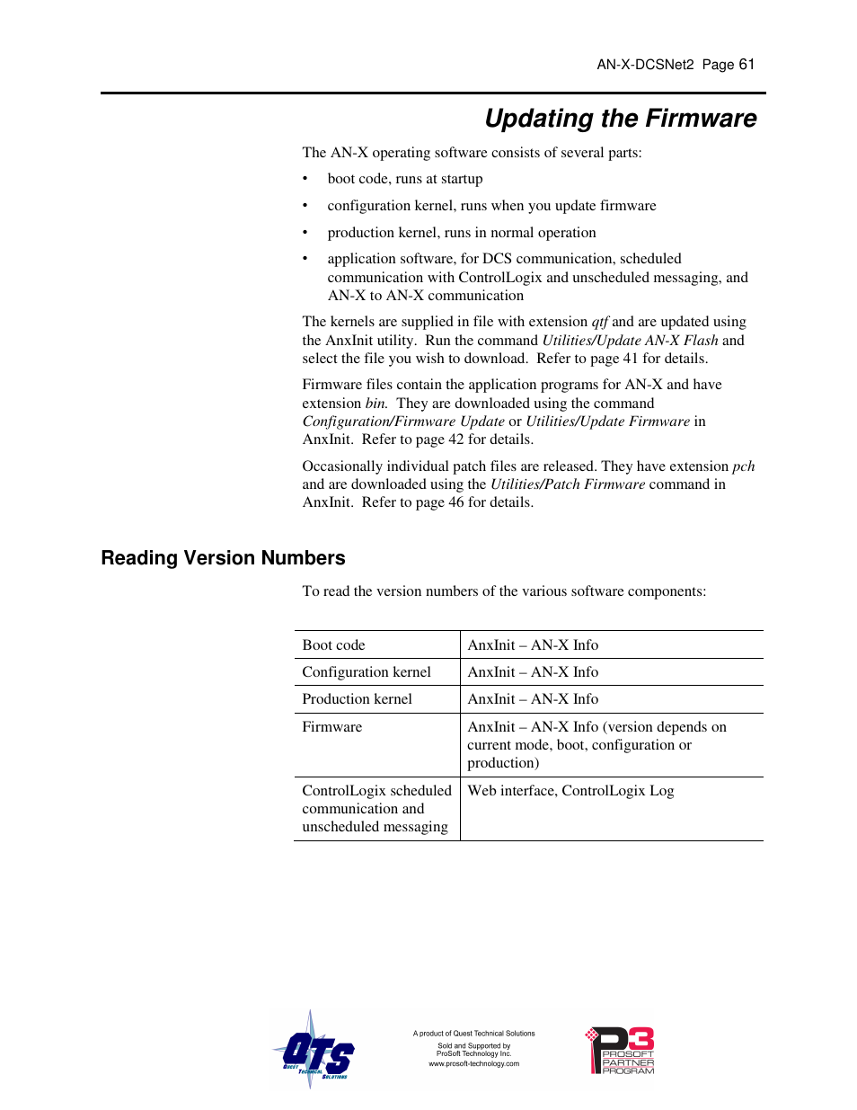 Updating the firmware, Reading version numbers | ProSoft Technology AN-X-AMX User Manual | Page 65 / 68