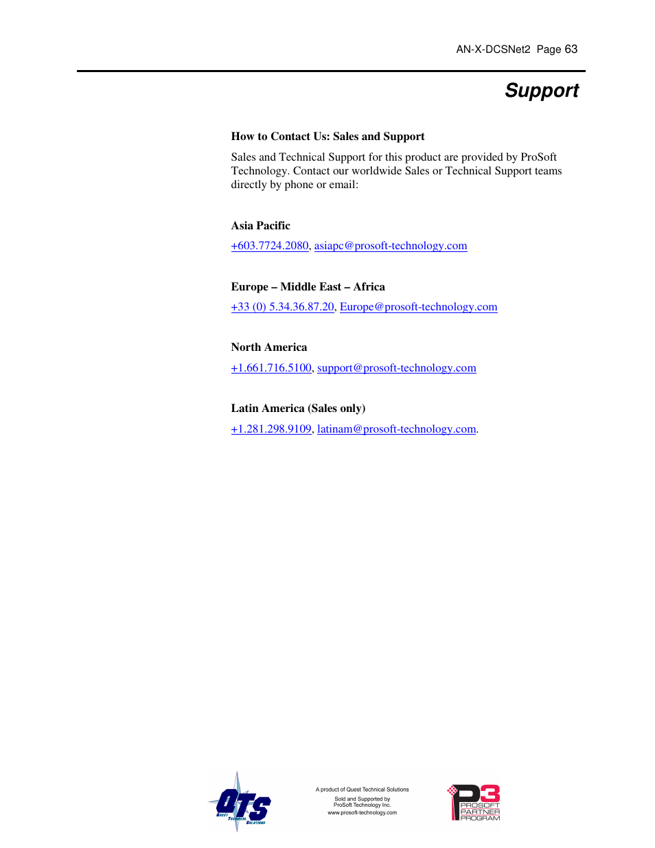 Support | ProSoft Technology AN-X-AMX User Manual | Page 67 / 68