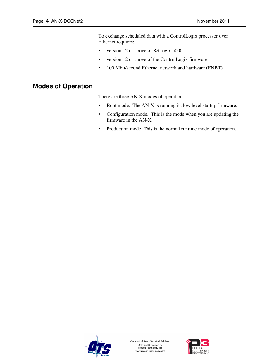 Modes of operation | ProSoft Technology AN-X-AMX User Manual | Page 8 / 68