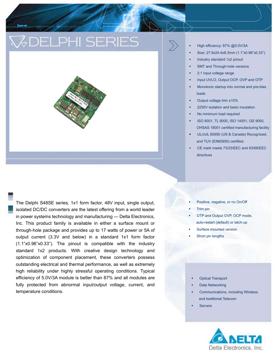 Delta Electronics S48SE User Manual | 13 pages