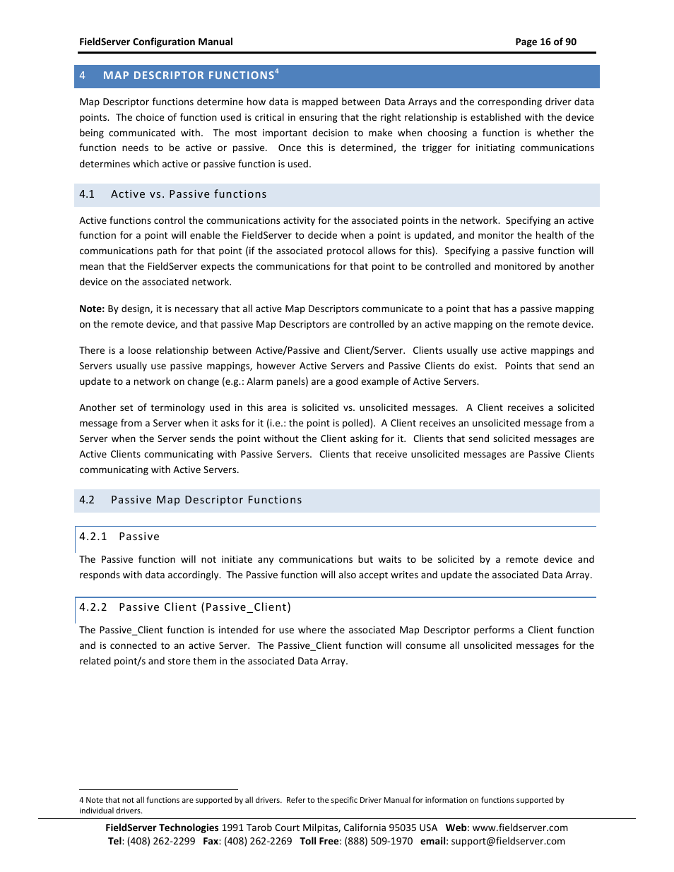Map descriptor functions, Active vs. passive functions, Passive map descriptor functions | Passive, Passive client (passive_client) | ProSoft Technology PS-QS-1x10-0781 User Manual | Page 16 / 90