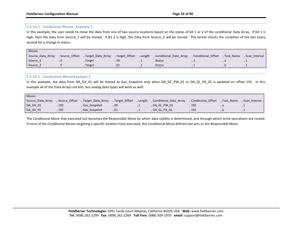 Conditional moves: example 1, Conditional movesexample 2 | ProSoft Technology PS-QS-1x10-0781 User Manual | Page 32 / 90