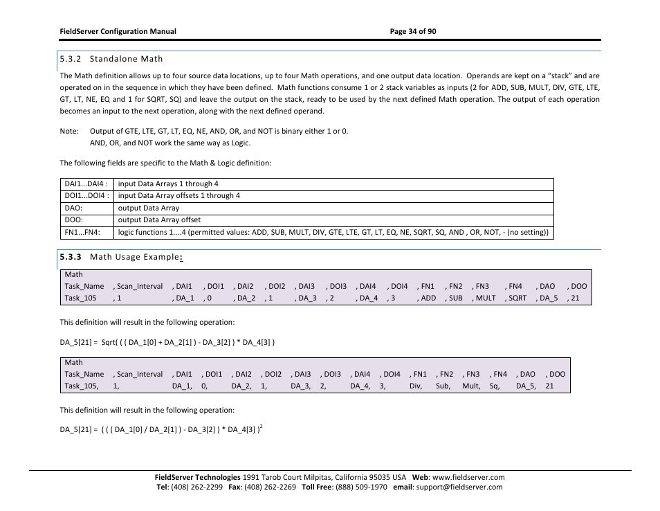 Standalone math, Math usage example | ProSoft Technology PS-QS-1x10-0781 User Manual | Page 34 / 90