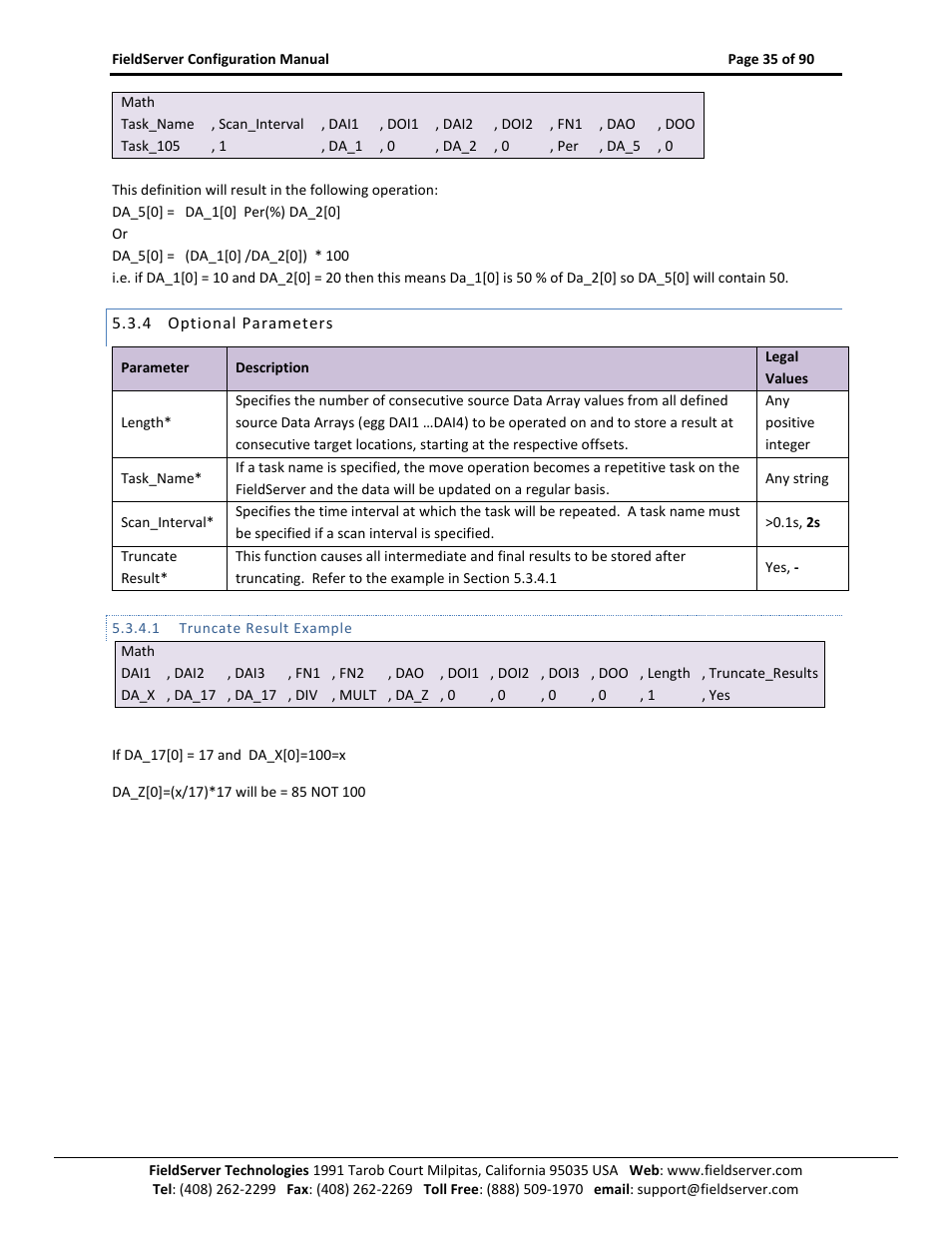 Optional parameters, Truncate result example | ProSoft Technology PS-QS-1x10-0781 User Manual | Page 35 / 90