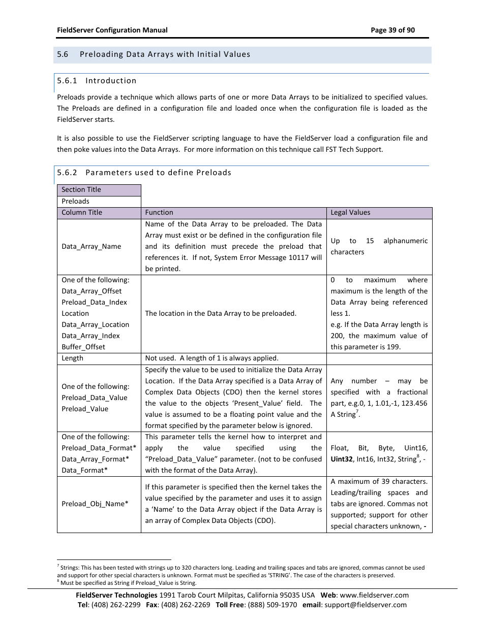 Preloading data arrays with initial values, Introduction, Parameters used to define preloads | ProSoft Technology PS-QS-1x10-0781 User Manual | Page 39 / 90
