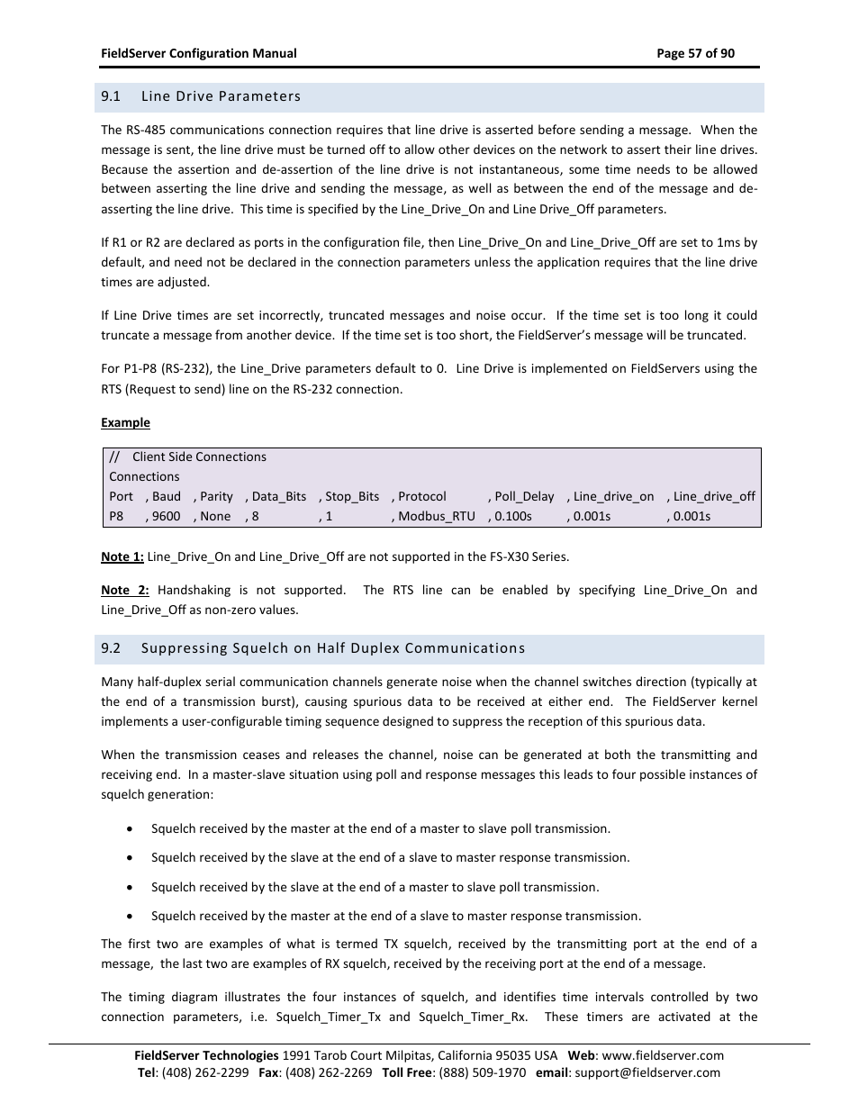 Line drive parameters, Suppressing squelch on half duplex communications | ProSoft Technology PS-QS-1x10-0781 User Manual | Page 57 / 90