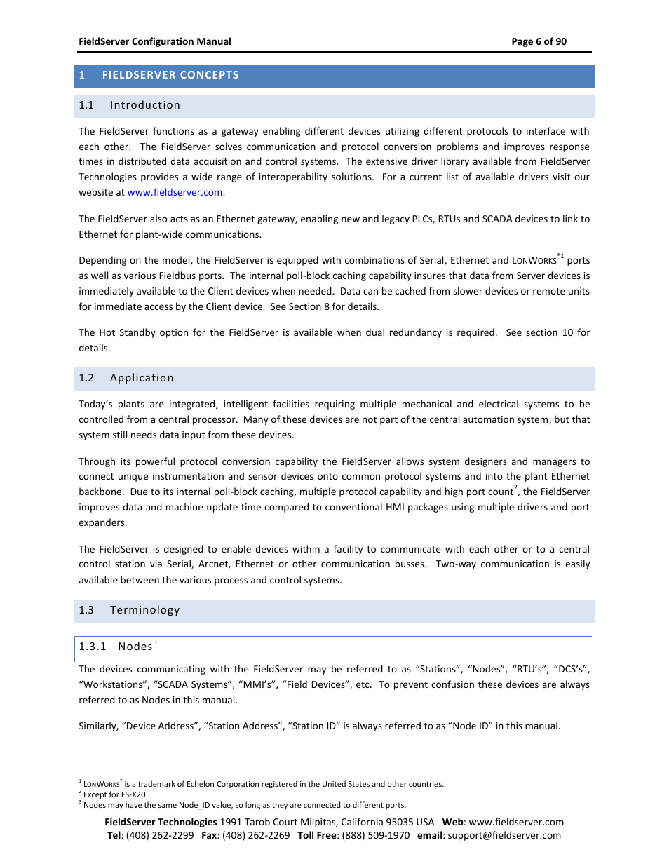 Fieldserver concepts, Introduction, Application | Terminology, Nodes | ProSoft Technology PS-QS-1x10-0781 User Manual | Page 6 / 90