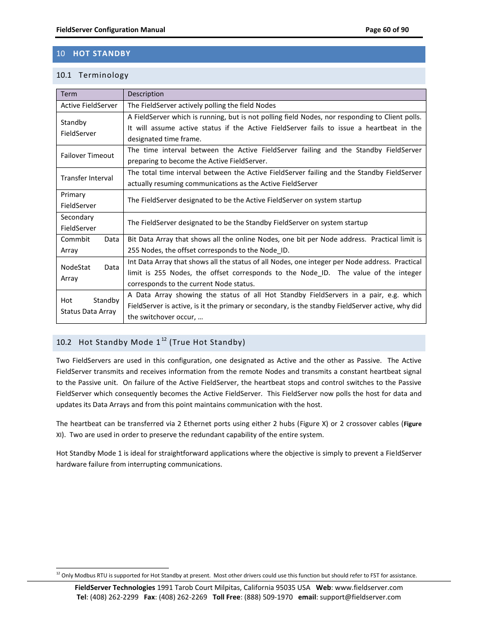 Hot standby, Terminology, Hot standby mode 1 (true hot standby) | ProSoft Technology PS-QS-1x10-0781 User Manual | Page 60 / 90