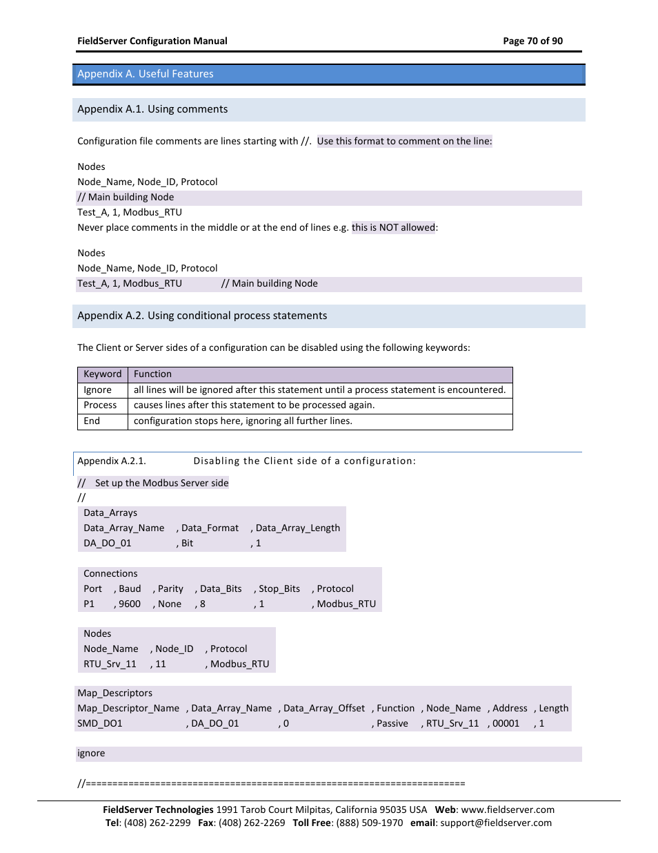 Appendix a. useful features, Appendix a.1. using comments, Appendix a.2. using conditional process statements | Appendix a.2.1, Disabling the client side of a configuration | ProSoft Technology PS-QS-1x10-0781 User Manual | Page 70 / 90