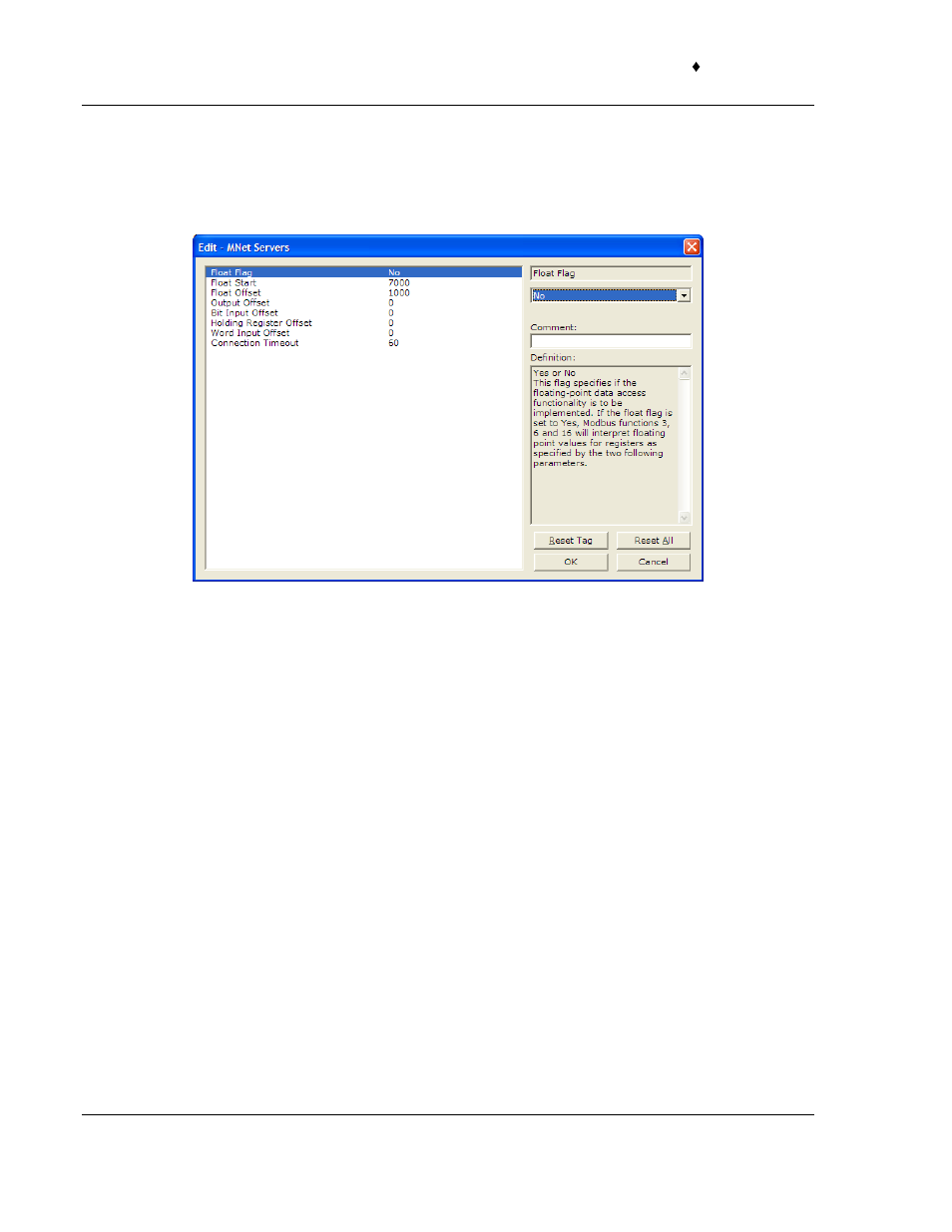 Mnet servers, Float flag, Float start | Float offset | ProSoft Technology 5201-MNET-ASCII User Manual | Page 20 / 78