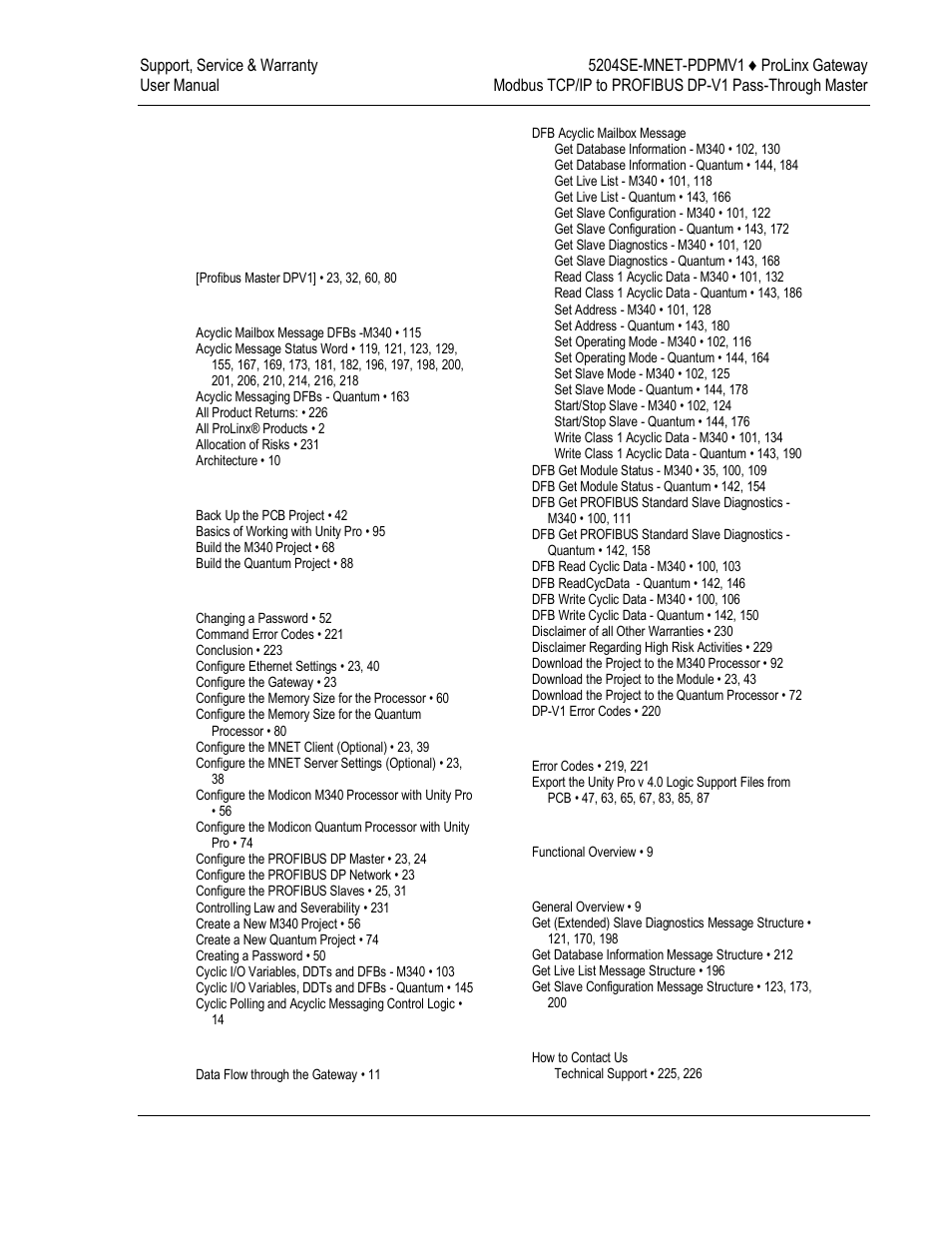 Index | ProSoft Technology 5204SE-MNET-PDPMV1 User Manual | Page 233 / 235