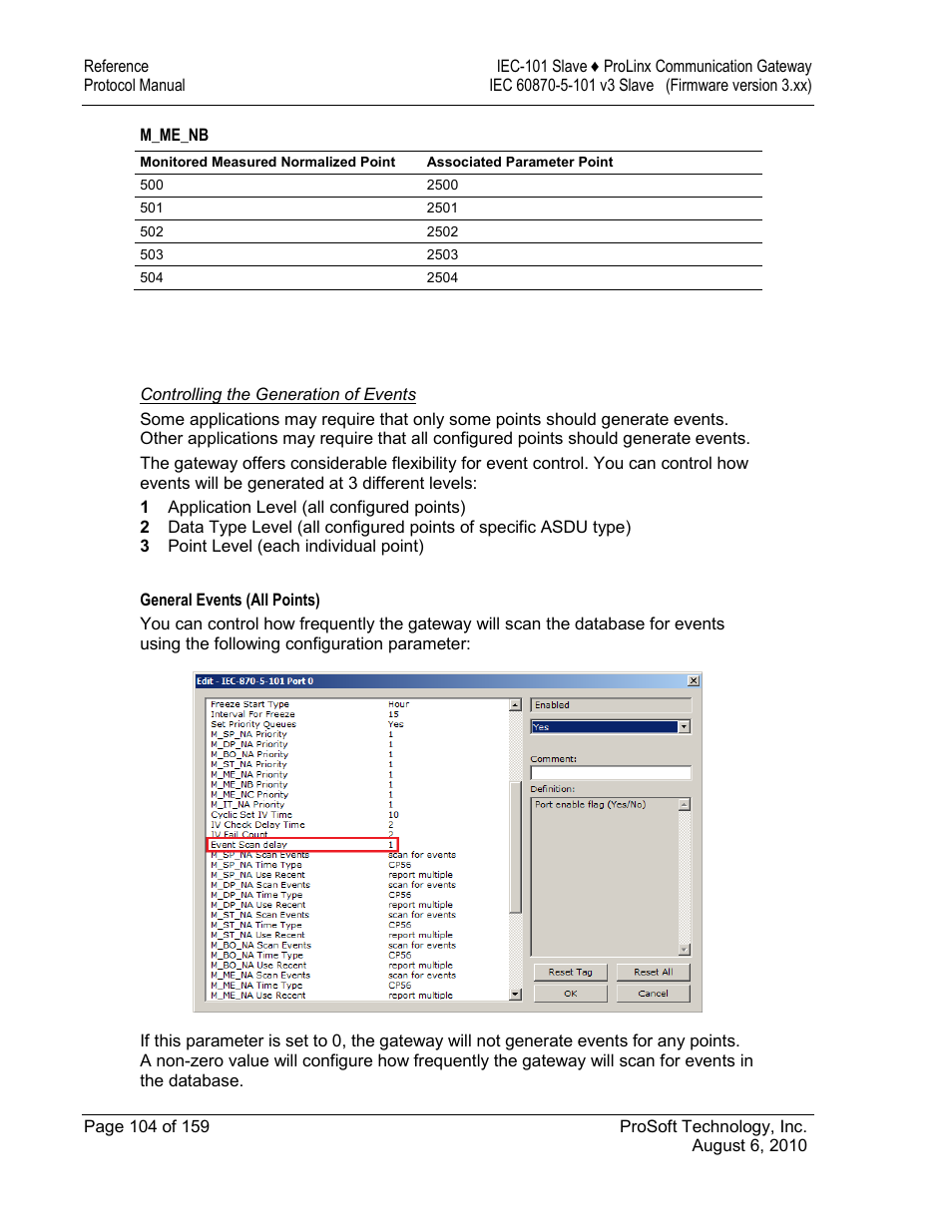 M_me_nb, Controlling the generation of events, General events (all points) | ProSoft Technology 5201-MNET-101S User Manual | Page 104 / 159