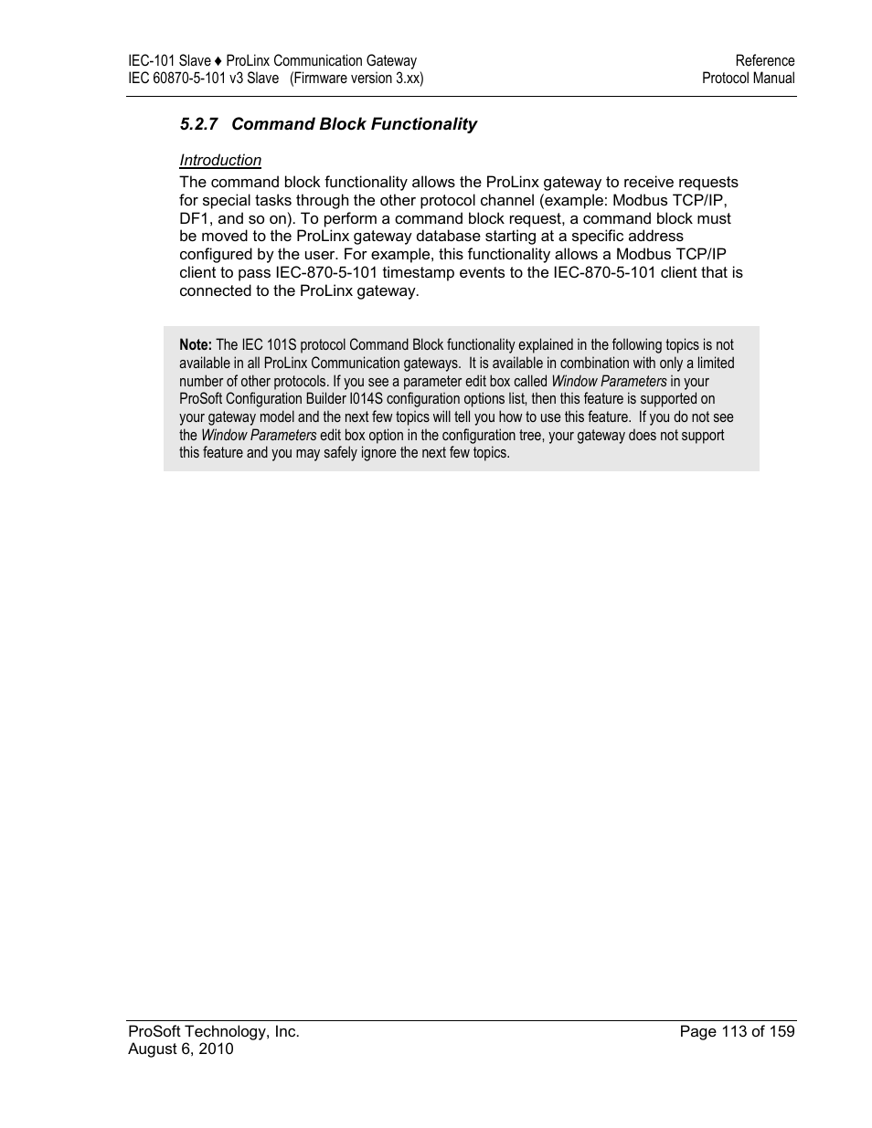 Command block functionality, Introduction | ProSoft Technology 5201-MNET-101S User Manual | Page 113 / 159