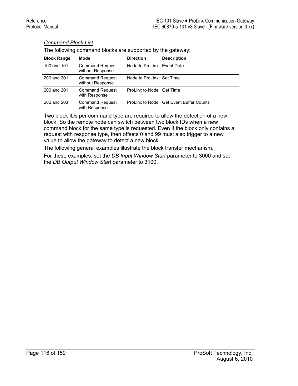 Command block list | ProSoft Technology 5201-MNET-101S User Manual | Page 116 / 159