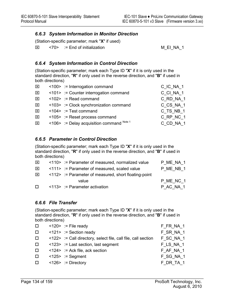 System information in monitor direction, System information in control direction, Parameter in control direction | File transfer | ProSoft Technology 5201-MNET-101S User Manual | Page 134 / 159