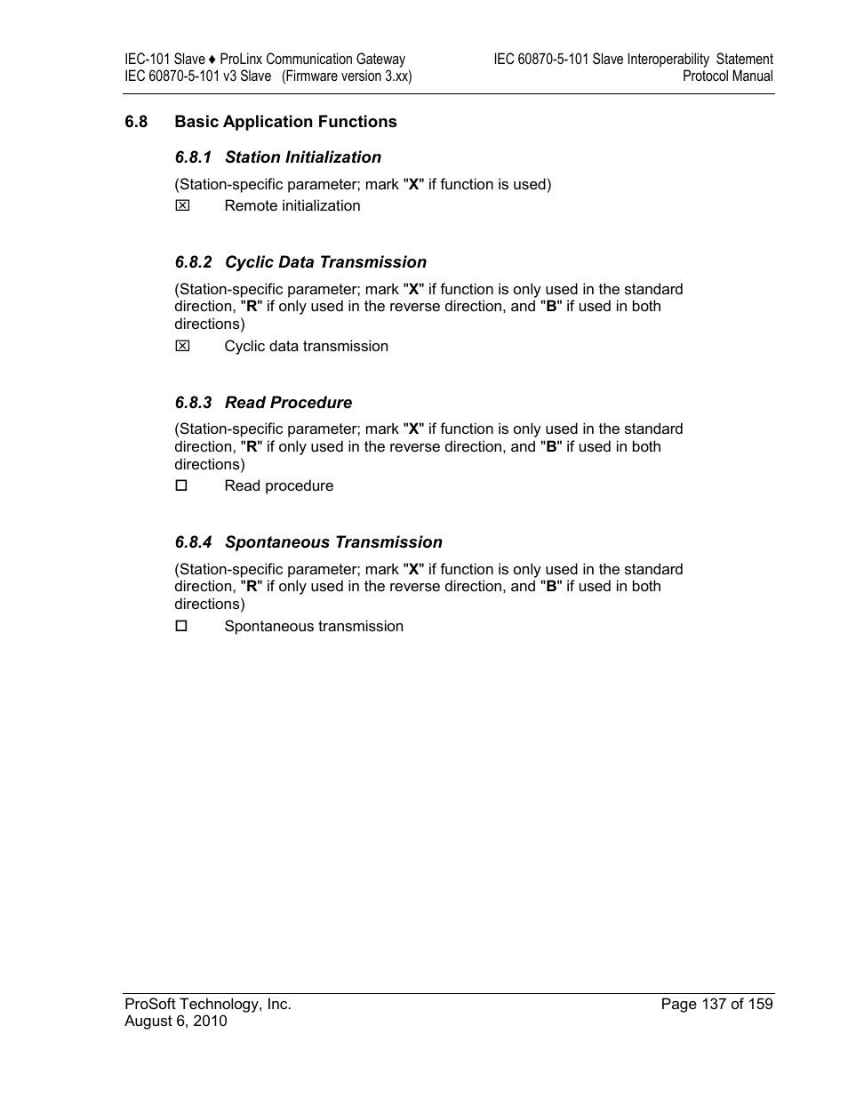 Basic application functions, Station initialization, Cyclic data transmission | Read procedure, Spontaneous transmission | ProSoft Technology 5201-MNET-101S User Manual | Page 137 / 159