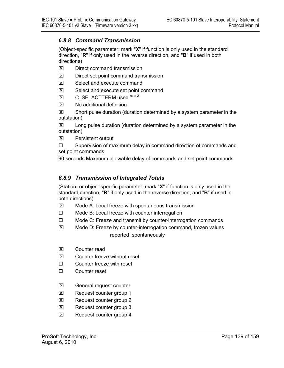 Command transmission, Transmission of integrated totals | ProSoft Technology 5201-MNET-101S User Manual | Page 139 / 159