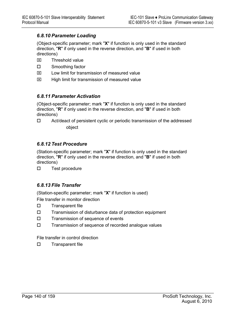 Parameter loading, Parameter activation, Test procedure | File transfer | ProSoft Technology 5201-MNET-101S User Manual | Page 140 / 159