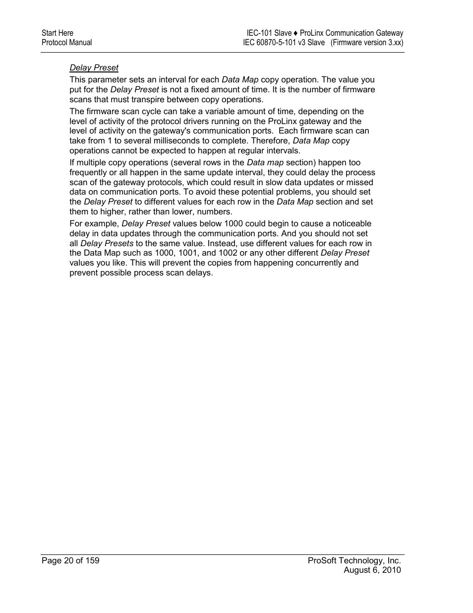 Delay preset | ProSoft Technology 5201-MNET-101S User Manual | Page 20 / 159