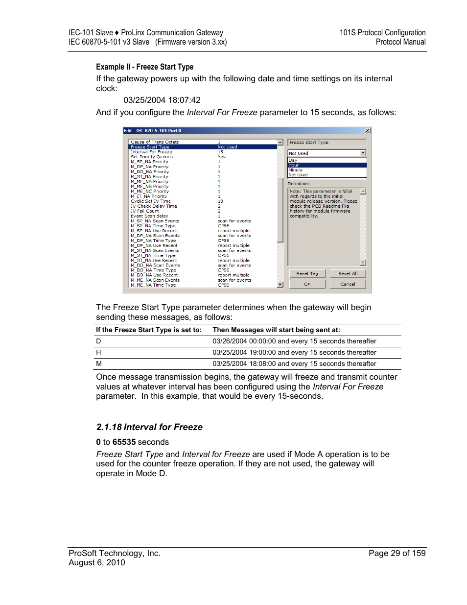 Interval for freeze | ProSoft Technology 5201-MNET-101S User Manual | Page 29 / 159