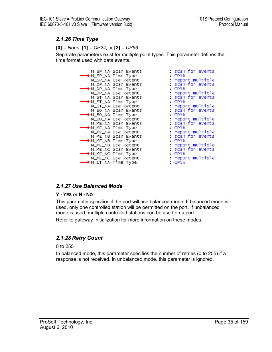 Time type, Use balanced mode, Retry count | ProSoft Technology 5201-MNET-101S User Manual | Page 35 / 159