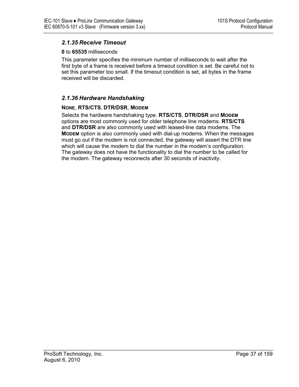 Receive timeout, Hardware handshaking | ProSoft Technology 5201-MNET-101S User Manual | Page 37 / 159