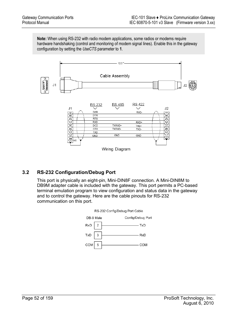 Rs-232 configuration/debug port | ProSoft Technology 5201-MNET-101S User Manual | Page 52 / 159