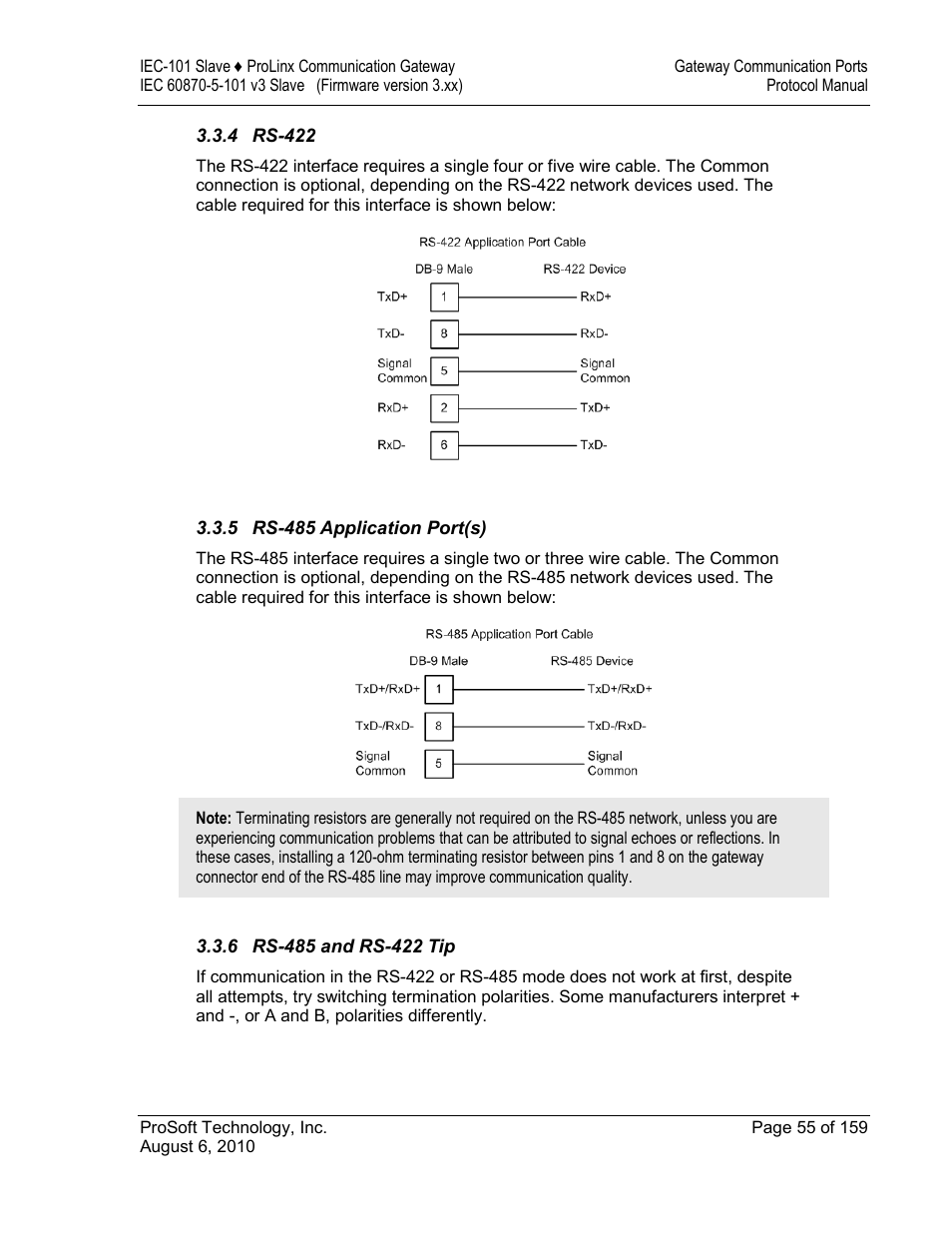 Rs-422, Rs-485 application port(s), Rs-485 and rs-422 tip | ProSoft Technology 5201-MNET-101S User Manual | Page 55 / 159