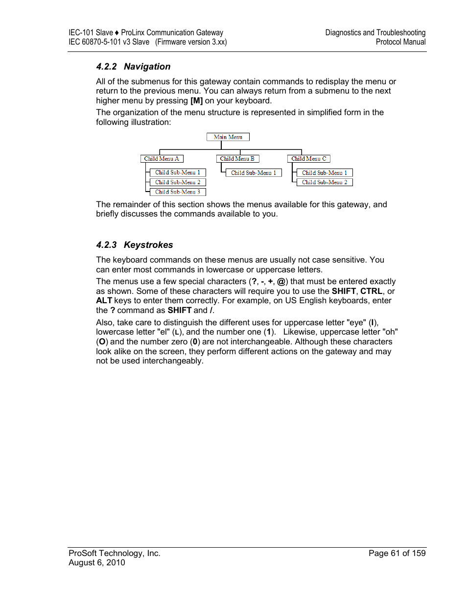 Navigation, Keystrokes | ProSoft Technology 5201-MNET-101S User Manual | Page 61 / 159
