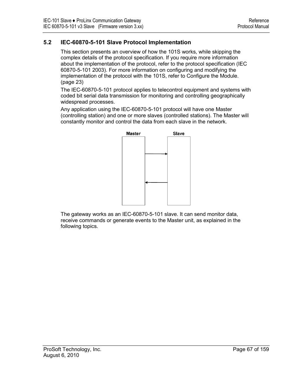 Iec-60870-5-101 slave protocol implementation | ProSoft Technology 5201-MNET-101S User Manual | Page 67 / 159