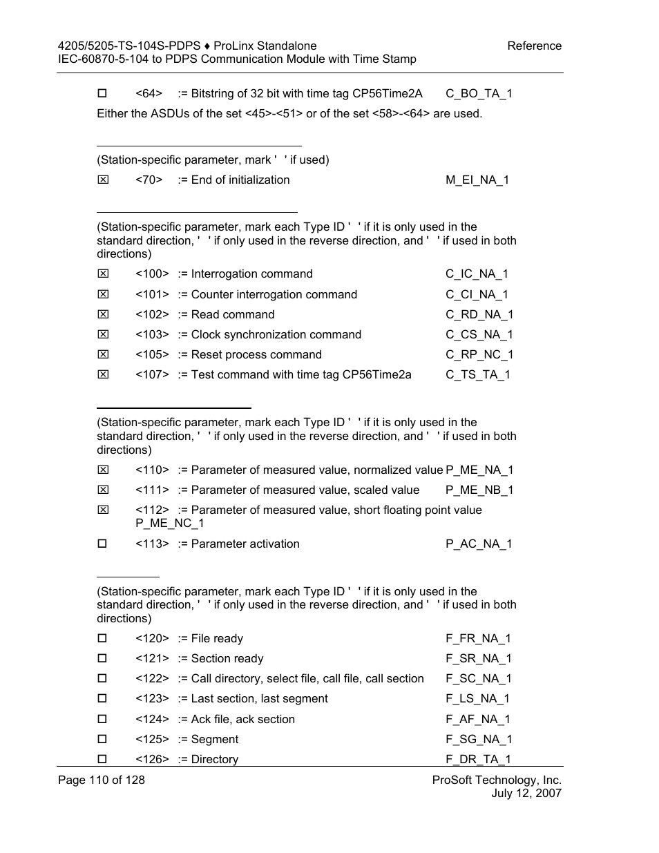 System information in monitor direction, System information in control direction, Parameter in control direction | File transfer | ProSoft Technology 5205-104S-PDPS User Manual | Page 110 / 128