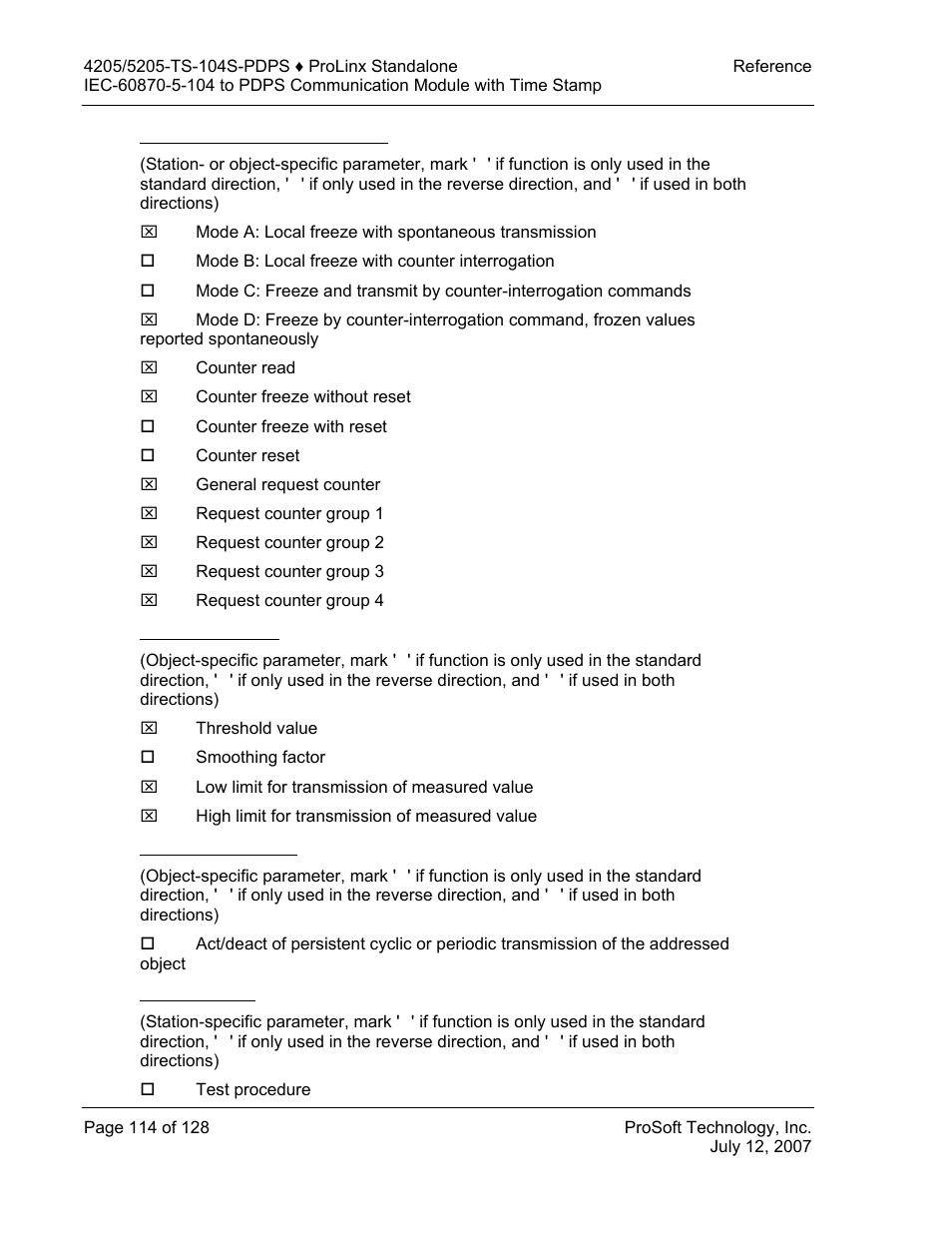 Transmission of integrated totals, Parameter loading, Parameter activation | Test procedure | ProSoft Technology 5205-104S-PDPS User Manual | Page 114 / 128