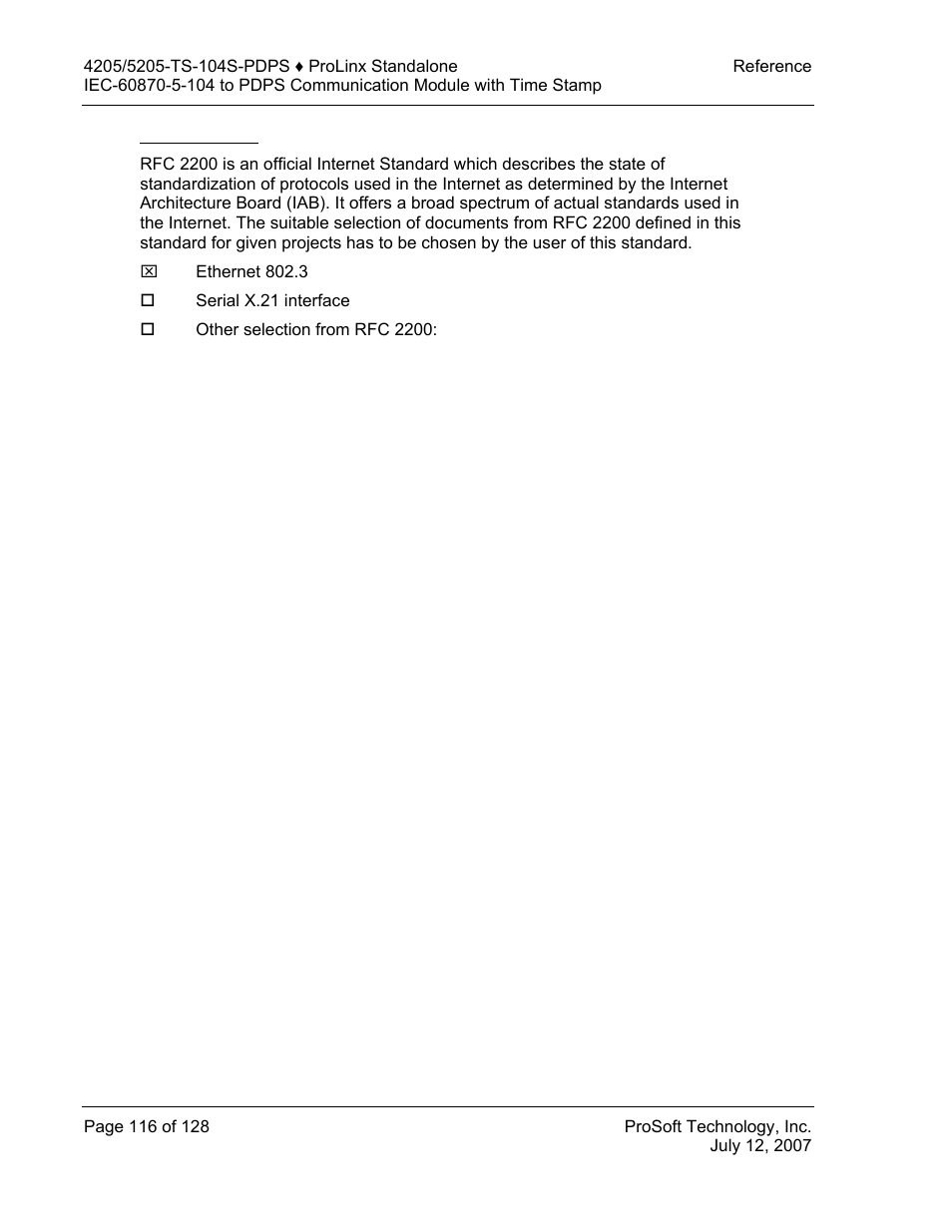 Rfc 2200 suite | ProSoft Technology 5205-104S-PDPS User Manual | Page 116 / 128