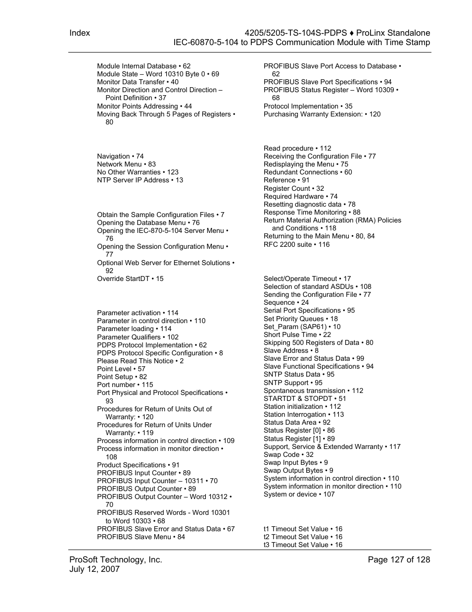 ProSoft Technology 5205-104S-PDPS User Manual | Page 127 / 128