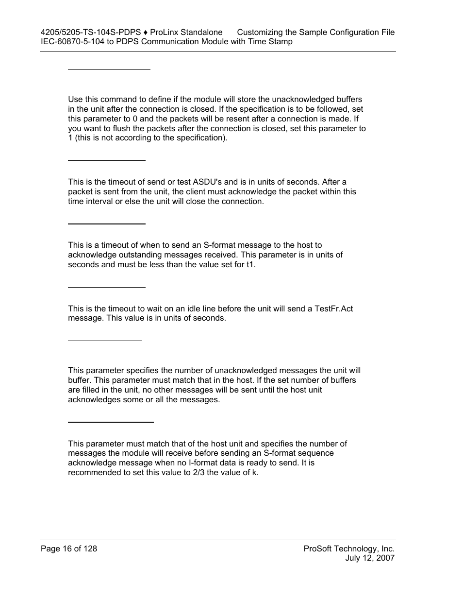 Clear queue on close, T1 timeout set value, T2 timeout set value | T3 timeout set value, K (maximum queue), W (latest ack threshold) | ProSoft Technology 5205-104S-PDPS User Manual | Page 16 / 128