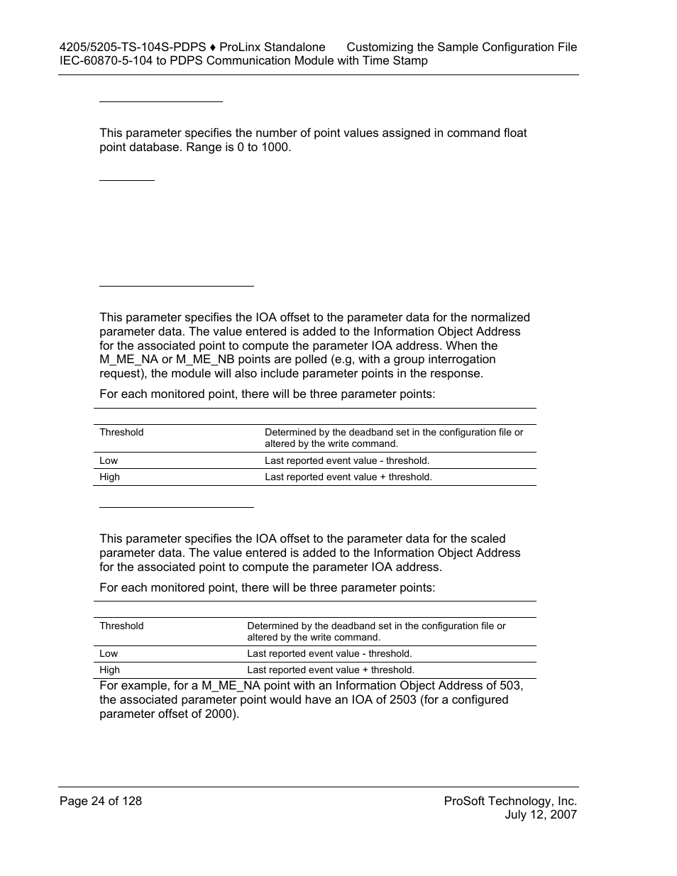 C_se_nc point count, Sequence, M_me_na parameter offset | M_me_nb parameter offset | ProSoft Technology 5205-104S-PDPS User Manual | Page 24 / 128