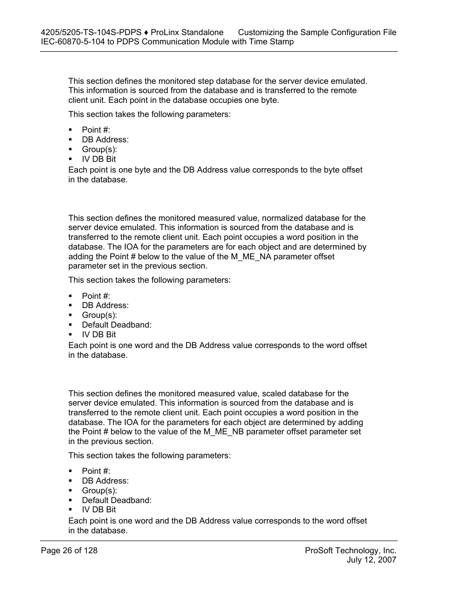 M_st_na_1 104] section, M_me_na_1 104] section, M_me_nb_1 104] section | ProSoft Technology 5205-104S-PDPS User Manual | Page 26 / 128