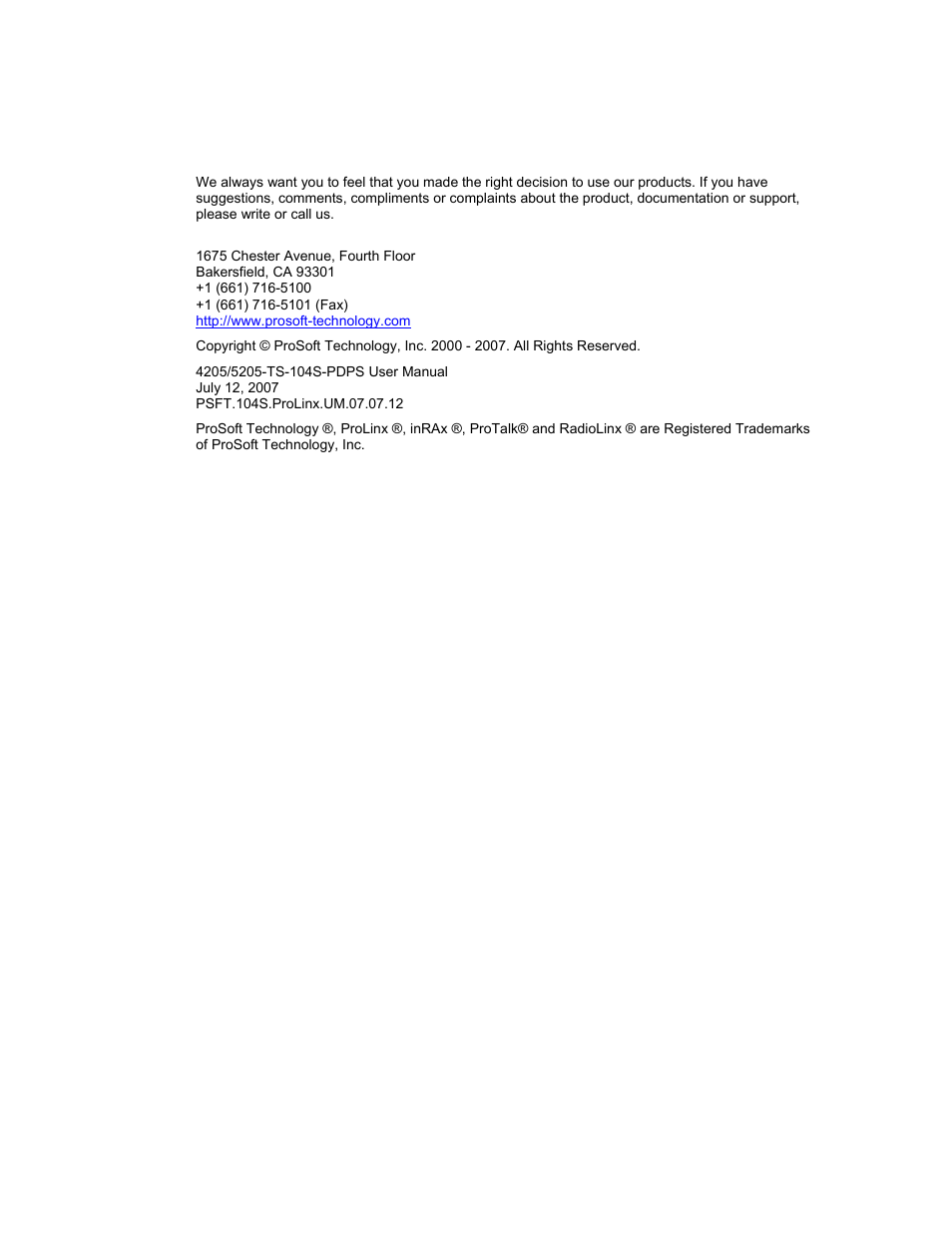 ProSoft Technology 5205-104S-PDPS User Manual | Page 3 / 128