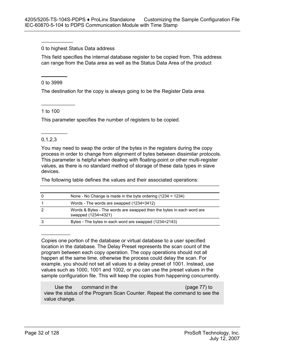 From address, To address, Register count | Swap code, Delay preset | ProSoft Technology 5205-104S-PDPS User Manual | Page 32 / 128