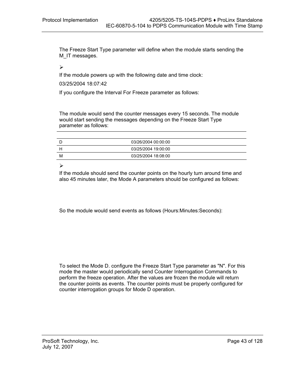 Example i – freeze start type, Example ii – freeze start type | ProSoft Technology 5205-104S-PDPS User Manual | Page 43 / 128