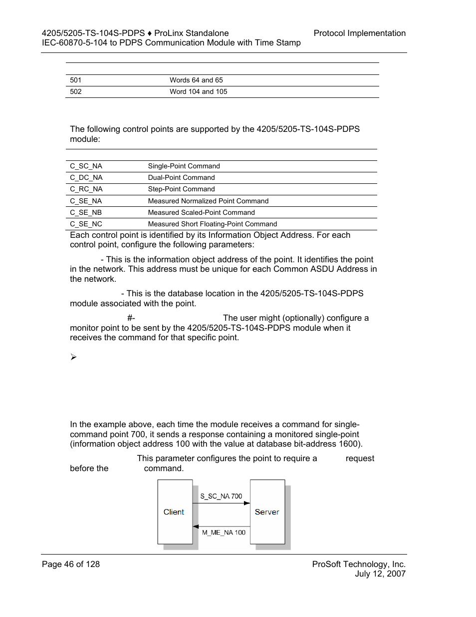 Using control (command) points, Example (c_sc_na) | ProSoft Technology 5205-104S-PDPS User Manual | Page 46 / 128