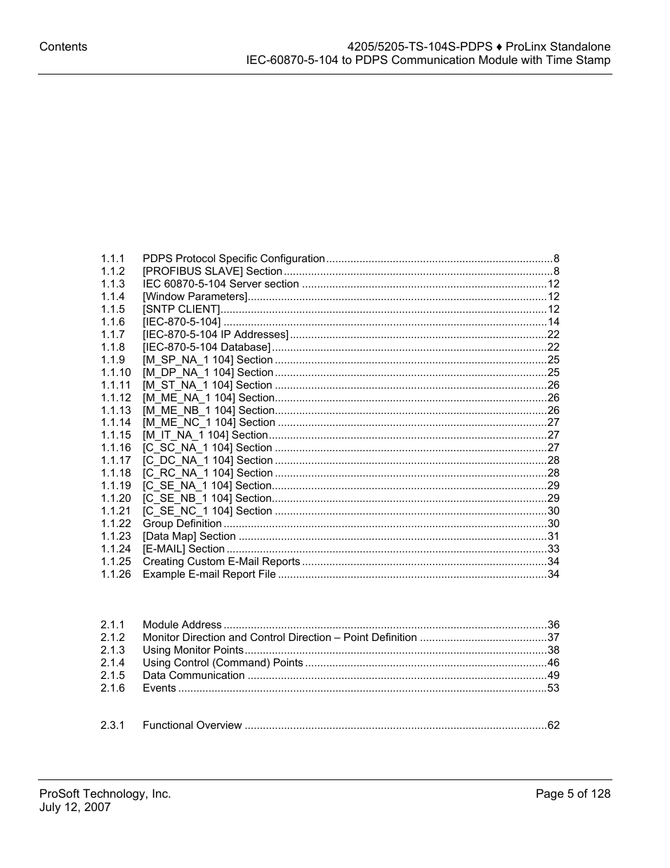 ProSoft Technology 5205-104S-PDPS User Manual | Page 5 / 128