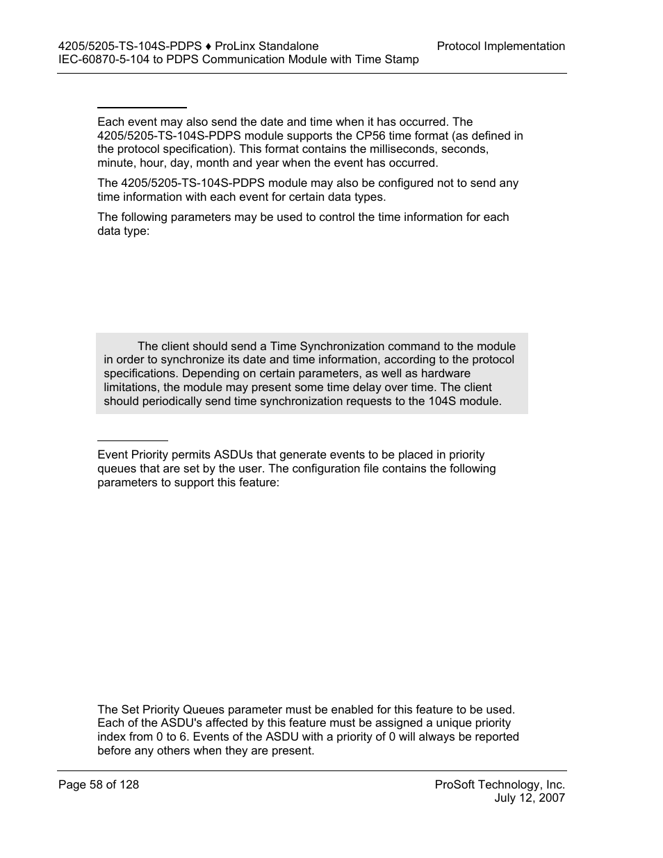 Time information, Event priority | ProSoft Technology 5205-104S-PDPS User Manual | Page 58 / 128