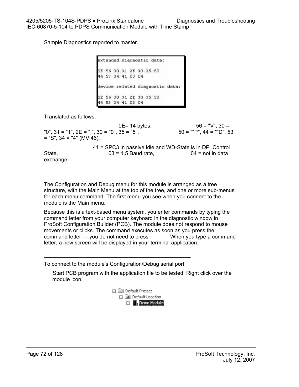 The configuration/debug menu | ProSoft Technology 5205-104S-PDPS User Manual | Page 72 / 128