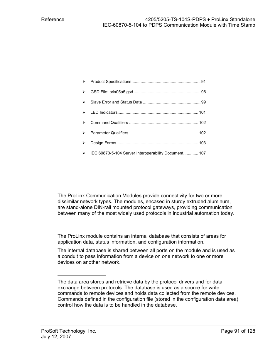 Reference, Product specifications, General specifications | Internal database, Application data area, 4 reference | ProSoft Technology 5205-104S-PDPS User Manual | Page 91 / 128